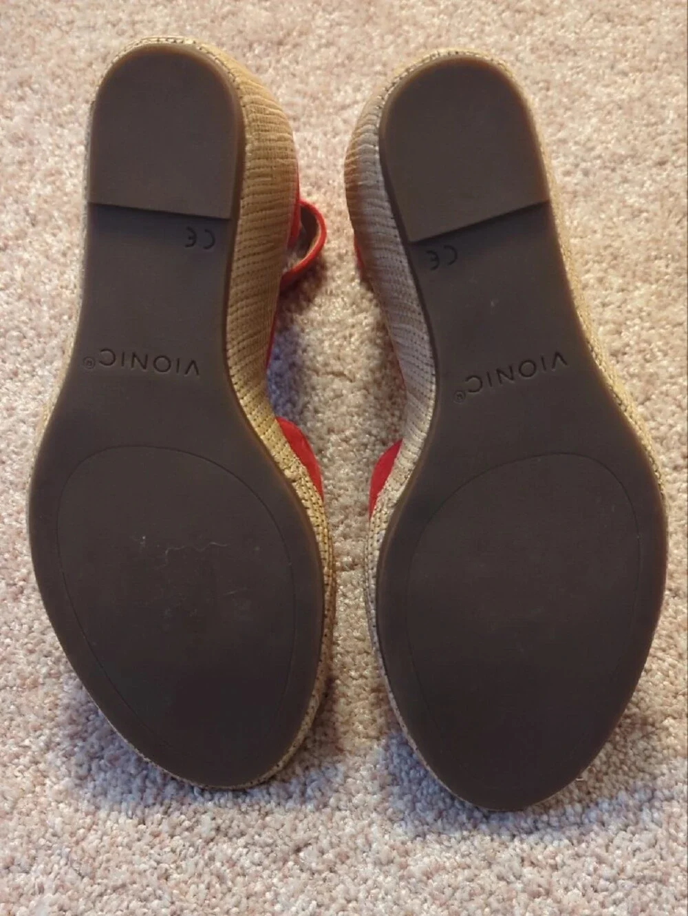 Vionic Red Suede Espadrille Wedge Sandals with Ankle Buckle